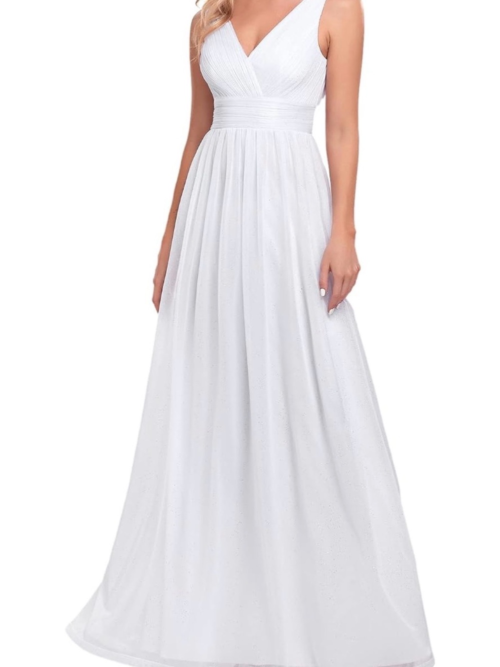 Ever Pretty White V-Neck Tulle Maxi Gown